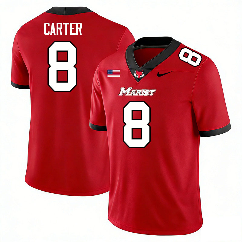 Marist Red Foxes #8 Garrett Carter College Football Jerseys,Uniforms-Red